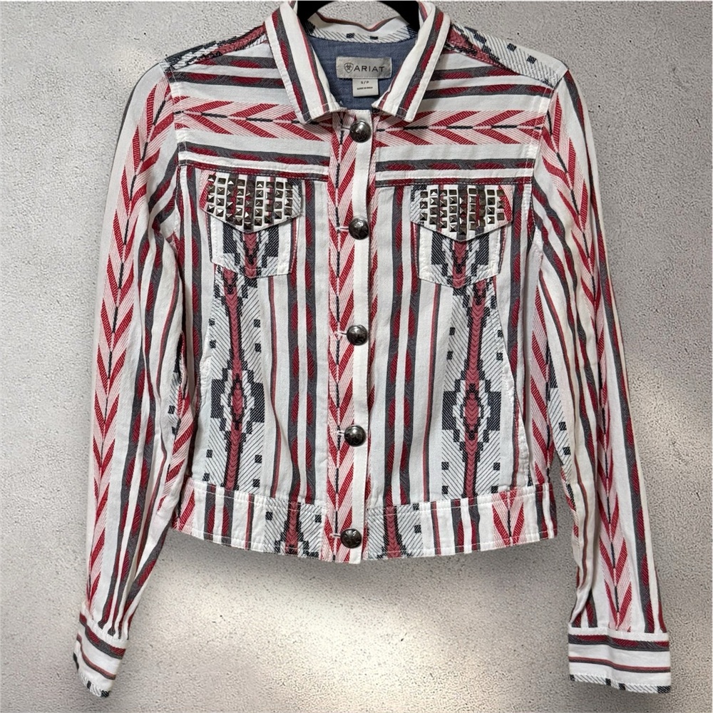 Ariat Women's Aztec Shucker Western Jacket Studded Pocket Buffalo Nickel Buttons